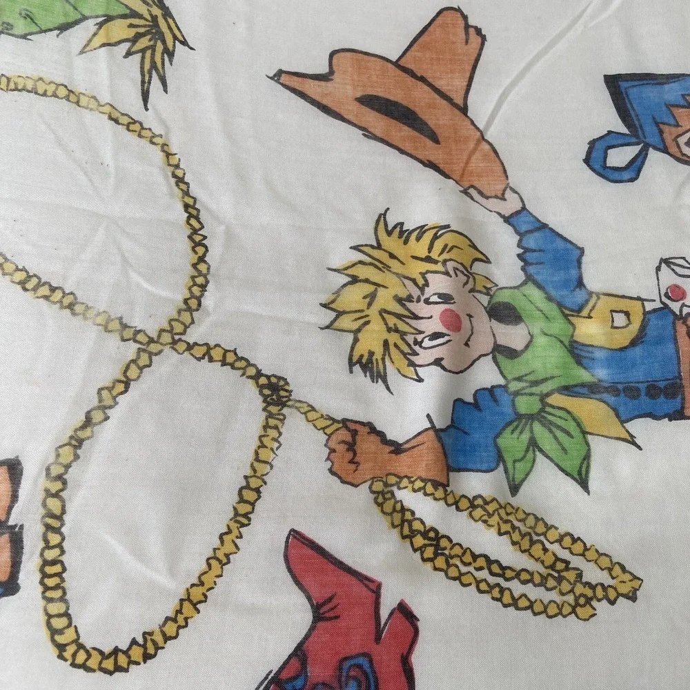 Cannon Western Cowboy Cowgirl Bar B Ranch Farm Rodeo Twin Size Sheet Set 1960's